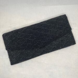 Beaded Clutch Wallet Black Made in Hong Kong FLAW